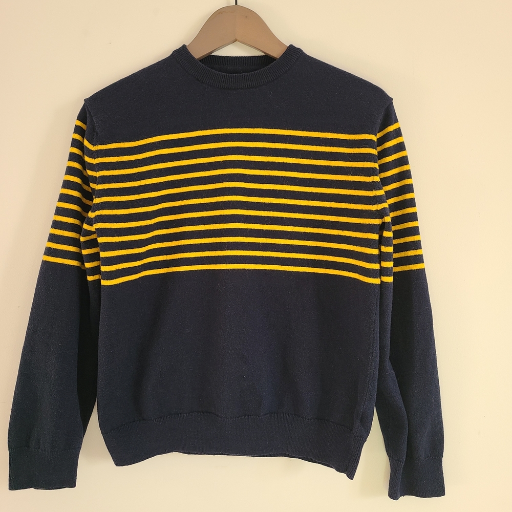 Navy and Yellow Striped Women's Sweater Size M